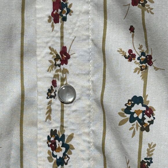 Vtg High Noon Floral Stripe Shirt Men Sz L Cream Pearl Snap Long Sleeve Western - Picture 6 of 14